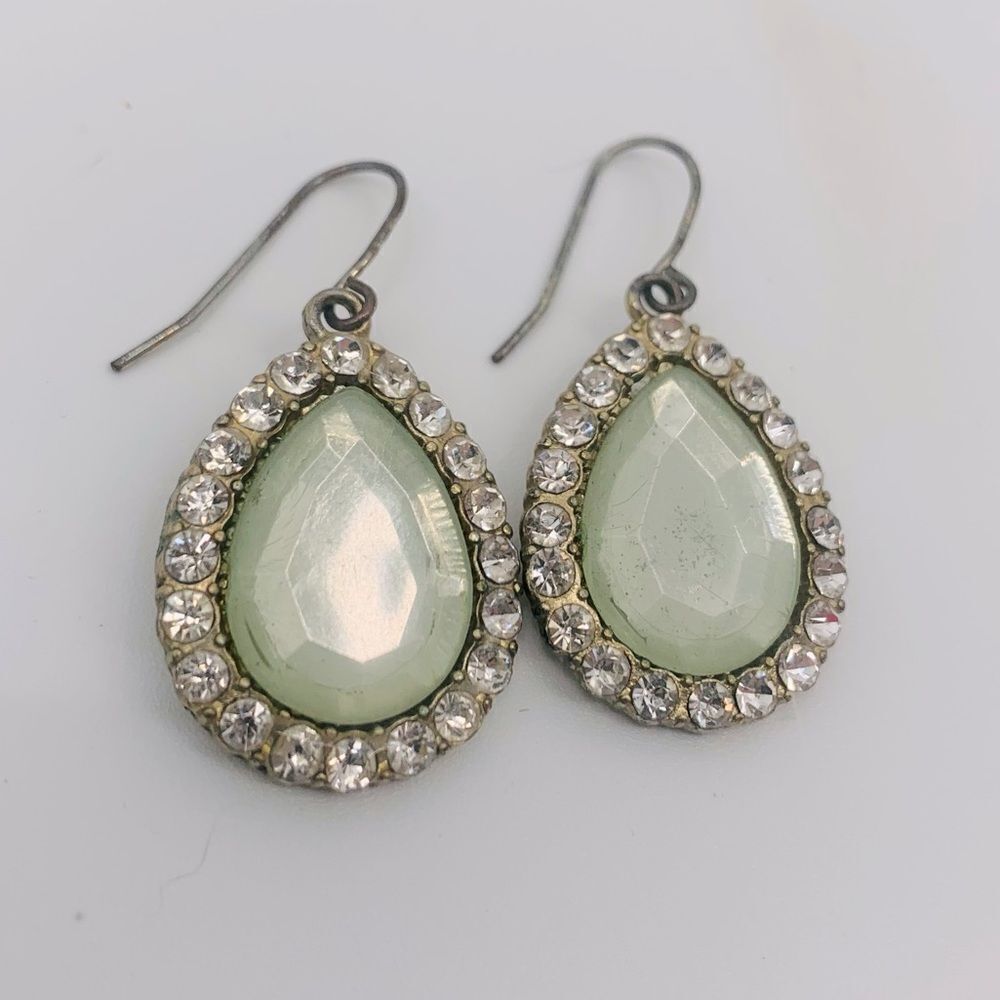 Vintage Elegant Green amethyst style Teardrop Earrings with Crystal Accents